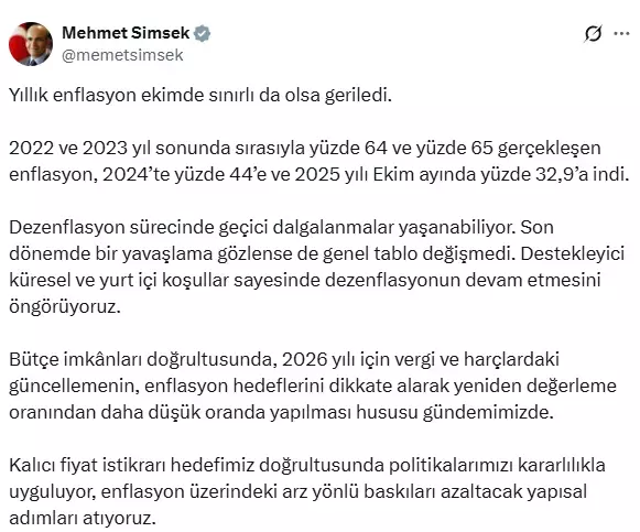 Mehmet Şimşek'ten indirim sinyali